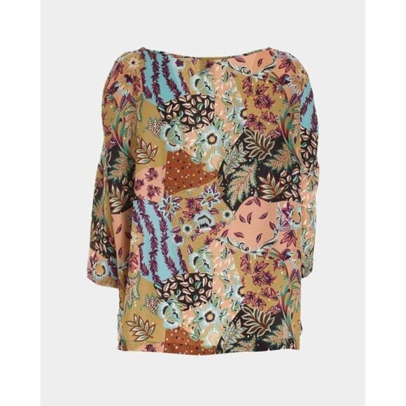 NWT M MISSONI Ocher Silk Blend Floral Print 3/4 Sleeve Blouse Womens Sz XS - Picture 3 of 9